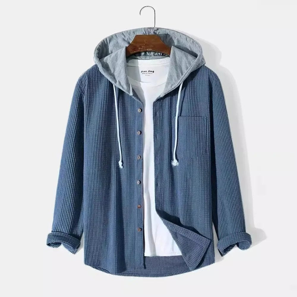 Men's Hooded Knit Shirt Jacket - Dark Blue