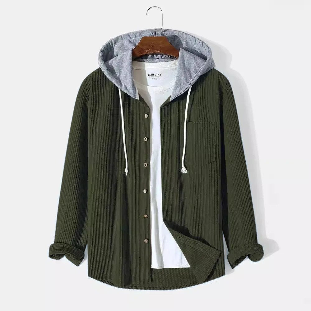 Men's Hooded Knit Shirt Jacket - Green