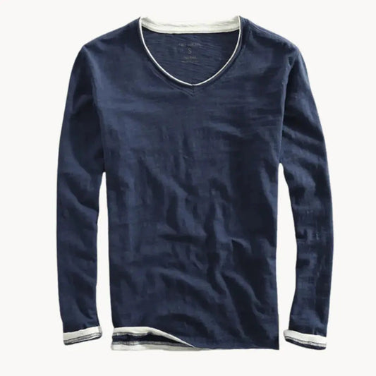 Long Sleeve V Neck T Shirt - Navy Blue