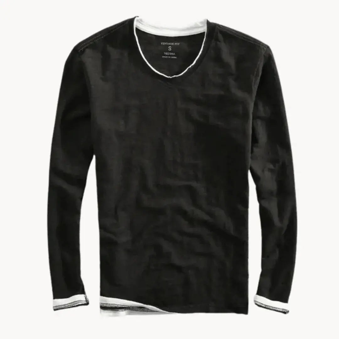 Long Sleeve V Neck T Shirt - Black