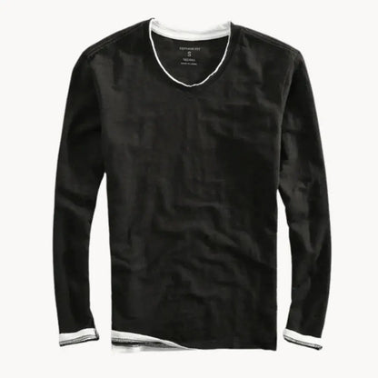 Long Sleeve V Neck T Shirt - Black