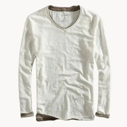 Long Sleeve V Neck T Shirt - White