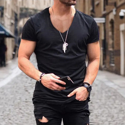 Fitted V Neck T Shirt - Black