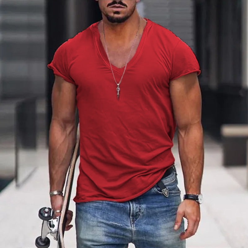 Fitted V Neck T Shirt - Red