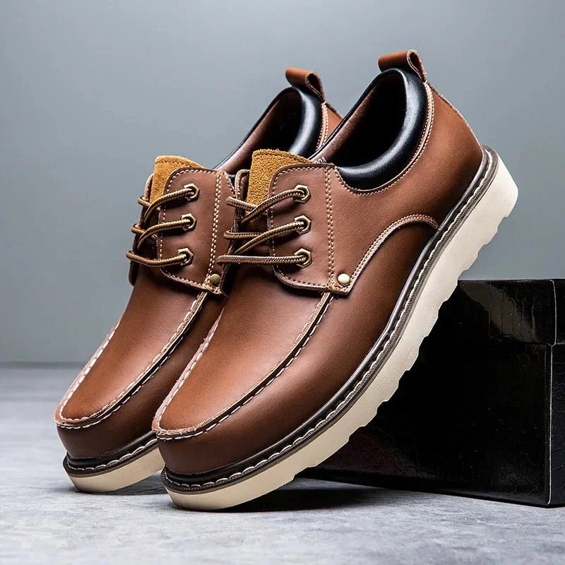 Men's Leather Moc-Toe Derby Shoes - Brown