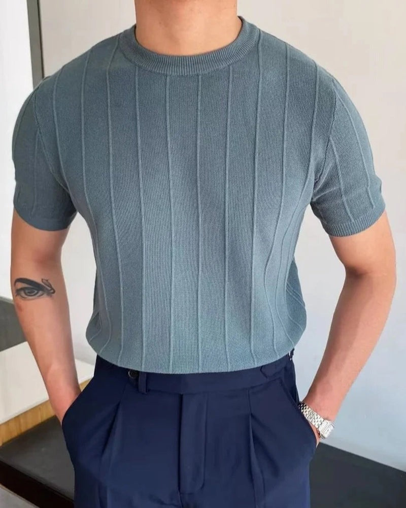 Ribbed Knit T Shirt - Blue