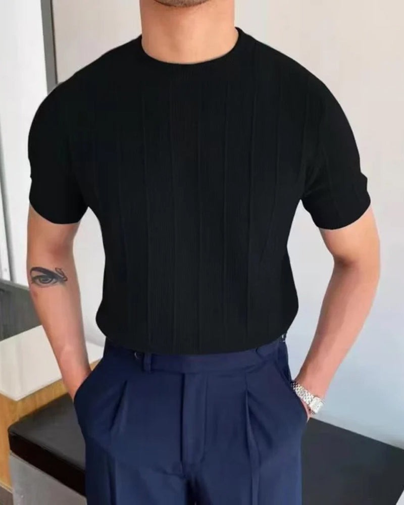 Ribbed Knit T Shirt - Black