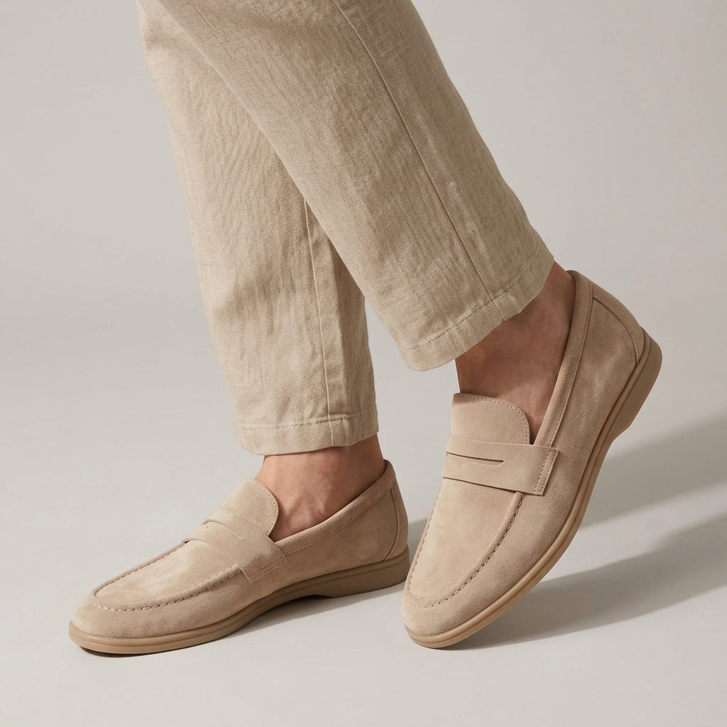 Men's Suede Penny Loafers - Cream