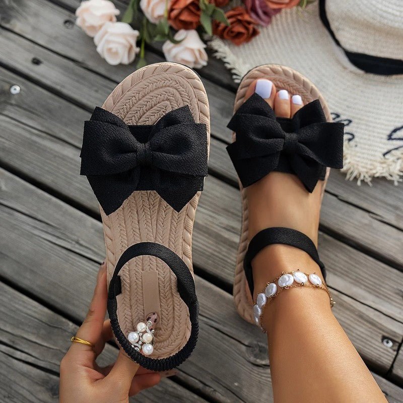 Women's Bow-Detail Flat Sandals - Black