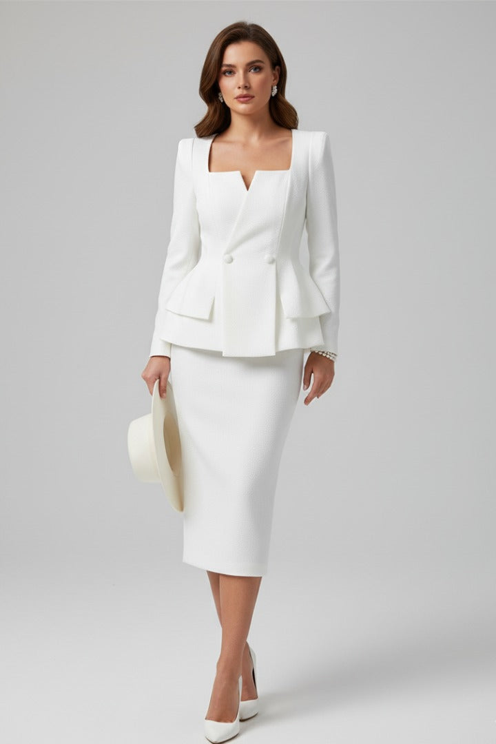 Blazer Skirt Two Piece Set - White