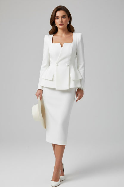 Blazer Skirt Two Piece Set - White