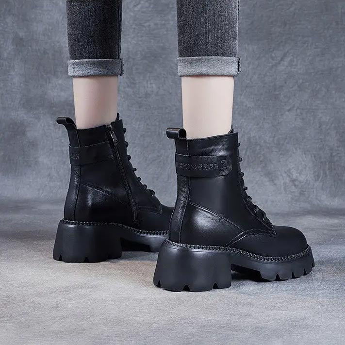 Chunky Platform Ankle Boots - Black