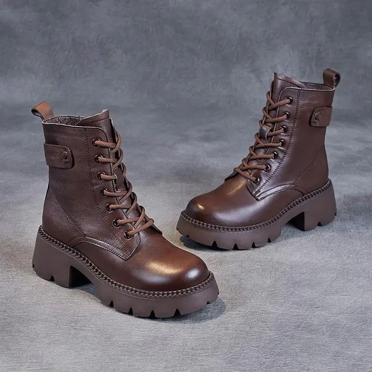 Chunky Platform Ankle Boots - Brown