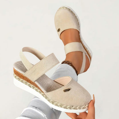 Espadrille Wedge Sandals - Beige