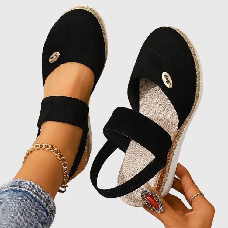 Espadrille Wedge Sandals - Black
