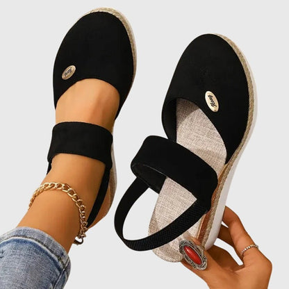 Espadrille Wedge Sandals - Black