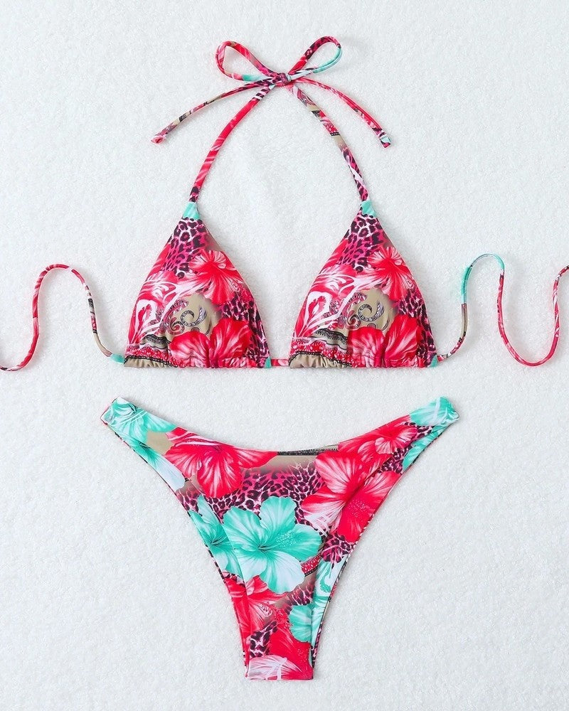 Printed Bikini Set - Rose Red