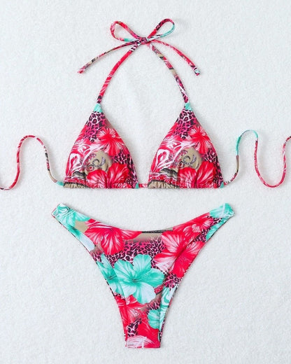 Printed Bikini Set - Rose Red