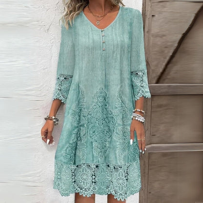 Embroidered Lace Shift Dress - Green