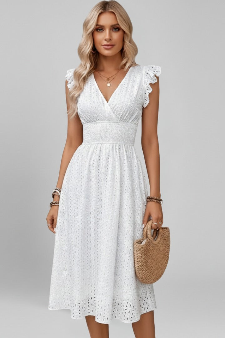 Lace A Line Midi Dress - White