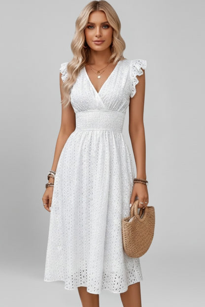 Lace A Line Midi Dress - White