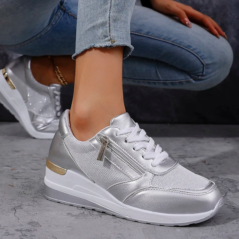 Platform Wedge Sneakers - Silver