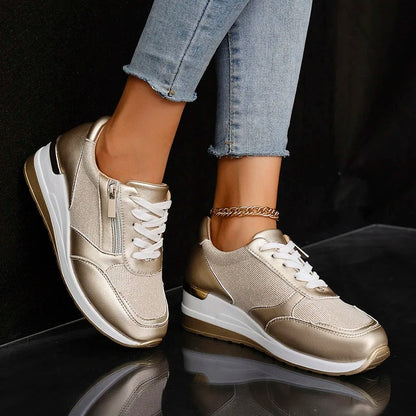 Platform Wedge Sneakers - Gold