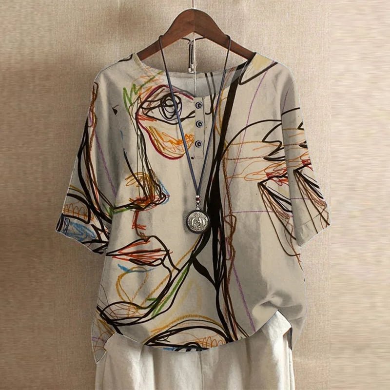 Women's Oversized Floral Blouse - Beige