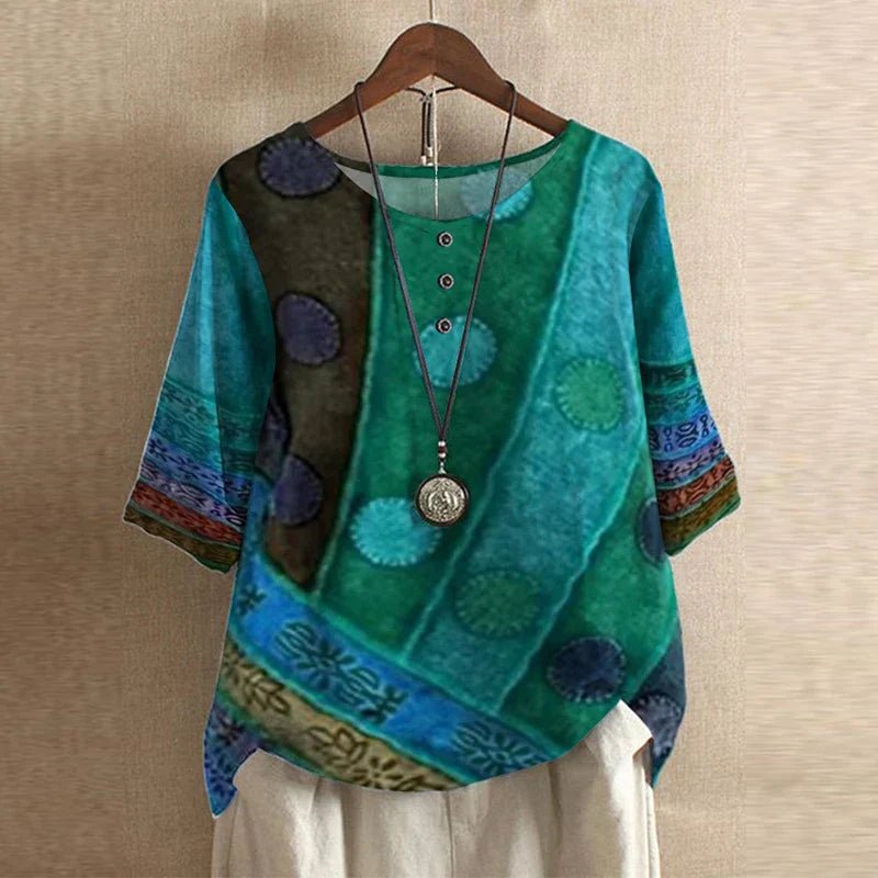Women's Oversized Floral Blouse - Blue/Green