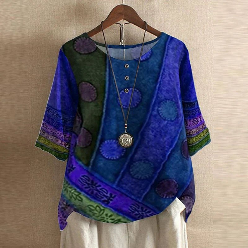 Women's Oversized Floral Blouse - Blue/Violet