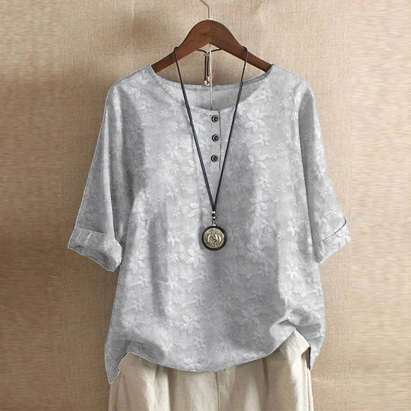 Women's Oversized Floral Blouse - Light Gray