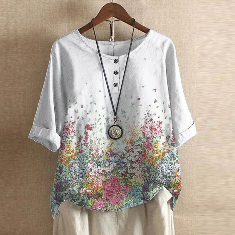 Women's Oversized Floral Blouse - White