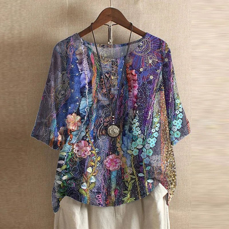 Women's Oversized Floral Blouse - Violet