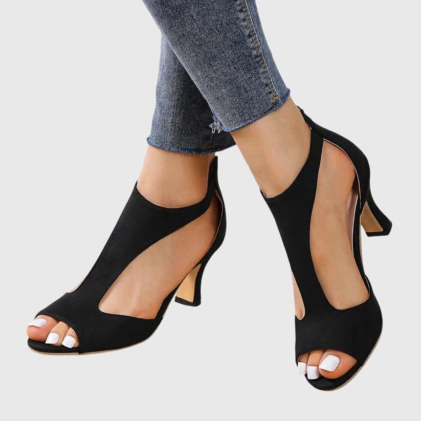 Women's Peep-Toe Heeled Sandals - Black