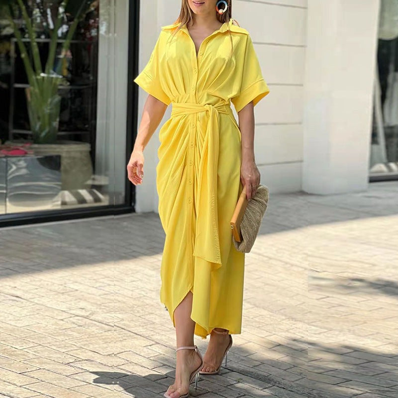 Floral Print Shirt Dress - Yellow