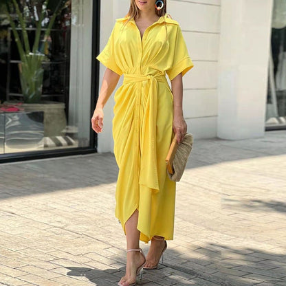 Floral Print Shirt Dress - Yellow