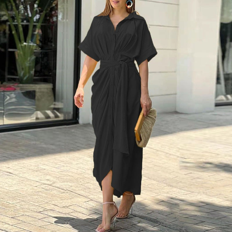 Floral Print Shirt Dress - Black