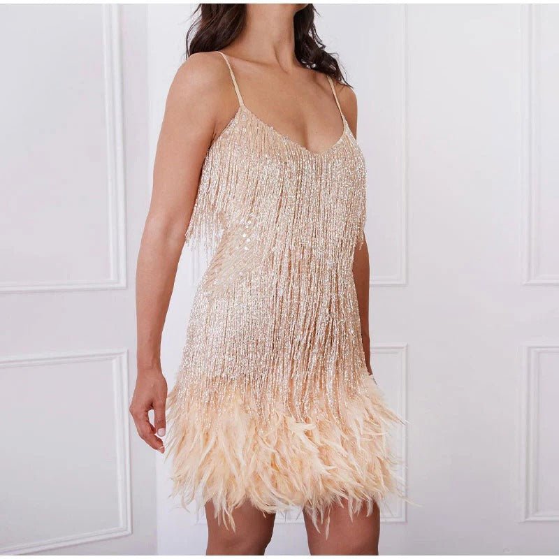Women's Sequin Fringe Mini Dress - Rose Gold