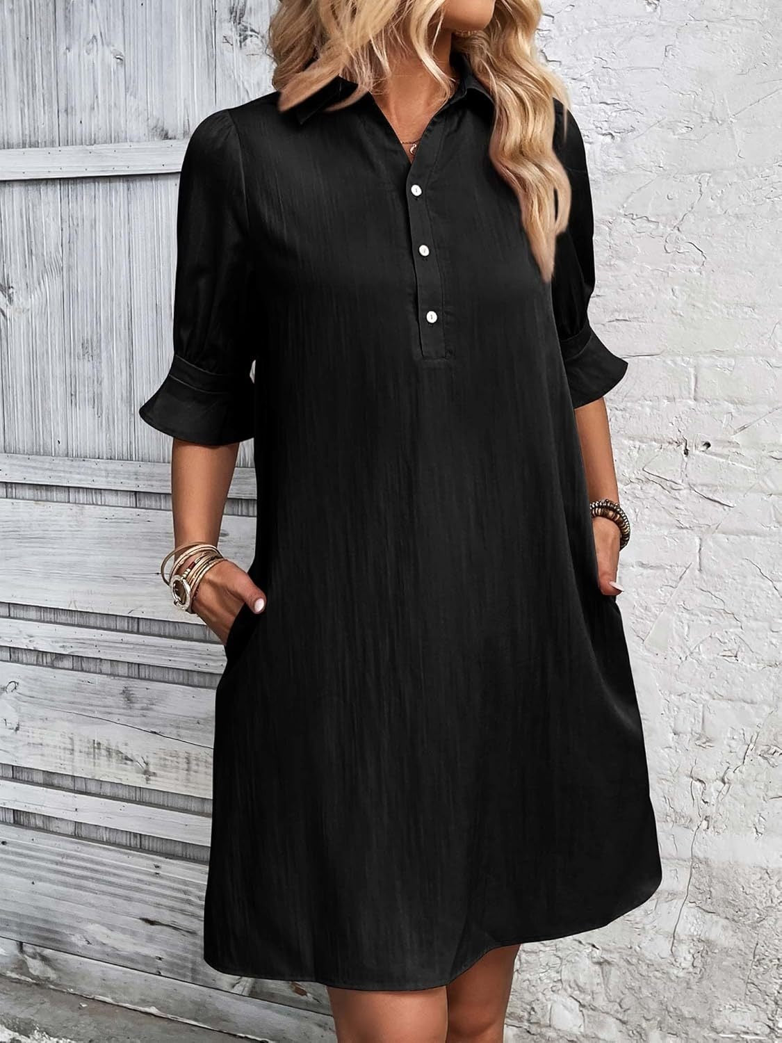 Casual Shirt Dress - Black
