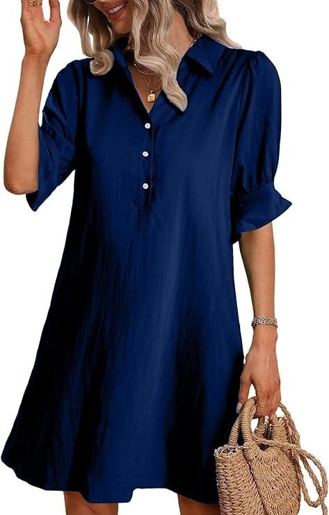 Casual Shirt Dress - Navy