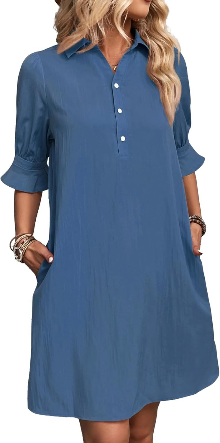 Casual Shirt Dress - Blue