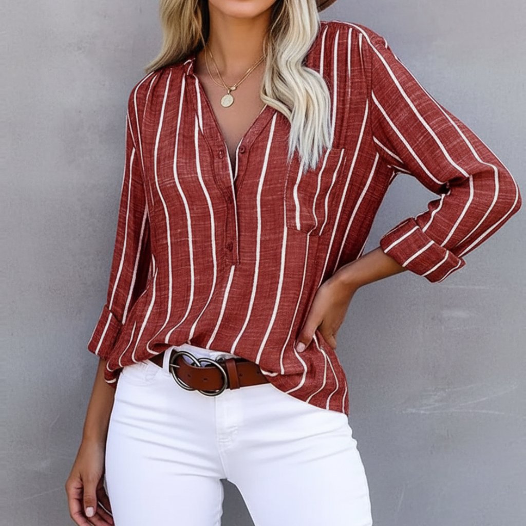 Women's Striped V-Neck Blouse