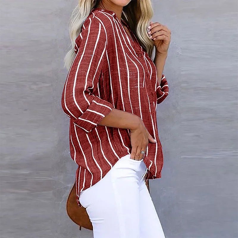 Women's Striped V-Neck Blouse