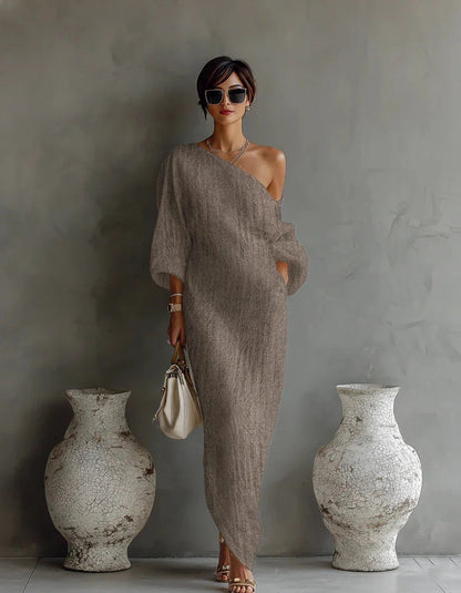 One Shoulder Maxi Dress - Khaki