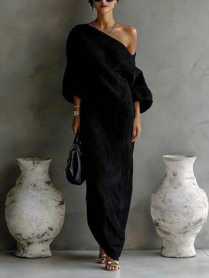 One Shoulder Maxi Dress - Black