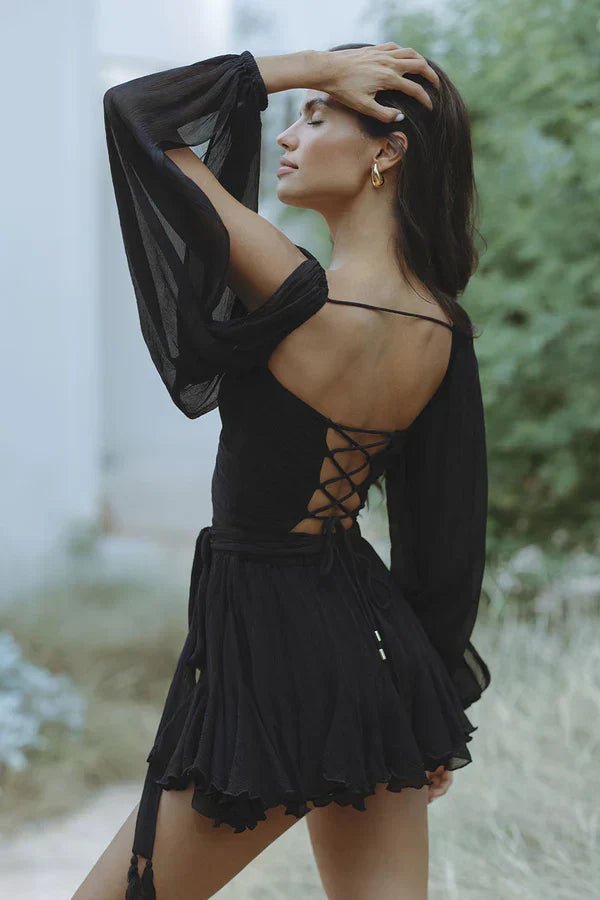 Women's V-Neck Chiffon Wrap Mini Dress