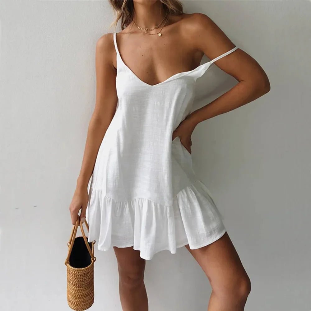 Women's V-Neck Mini Slip Dress - White