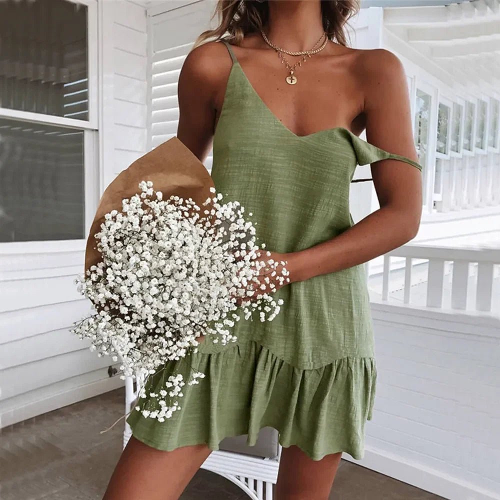 Women's V-Neck Mini Slip Dress - Green