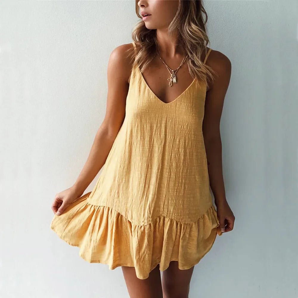 Women's V-Neck Mini Slip Dress - Yellow