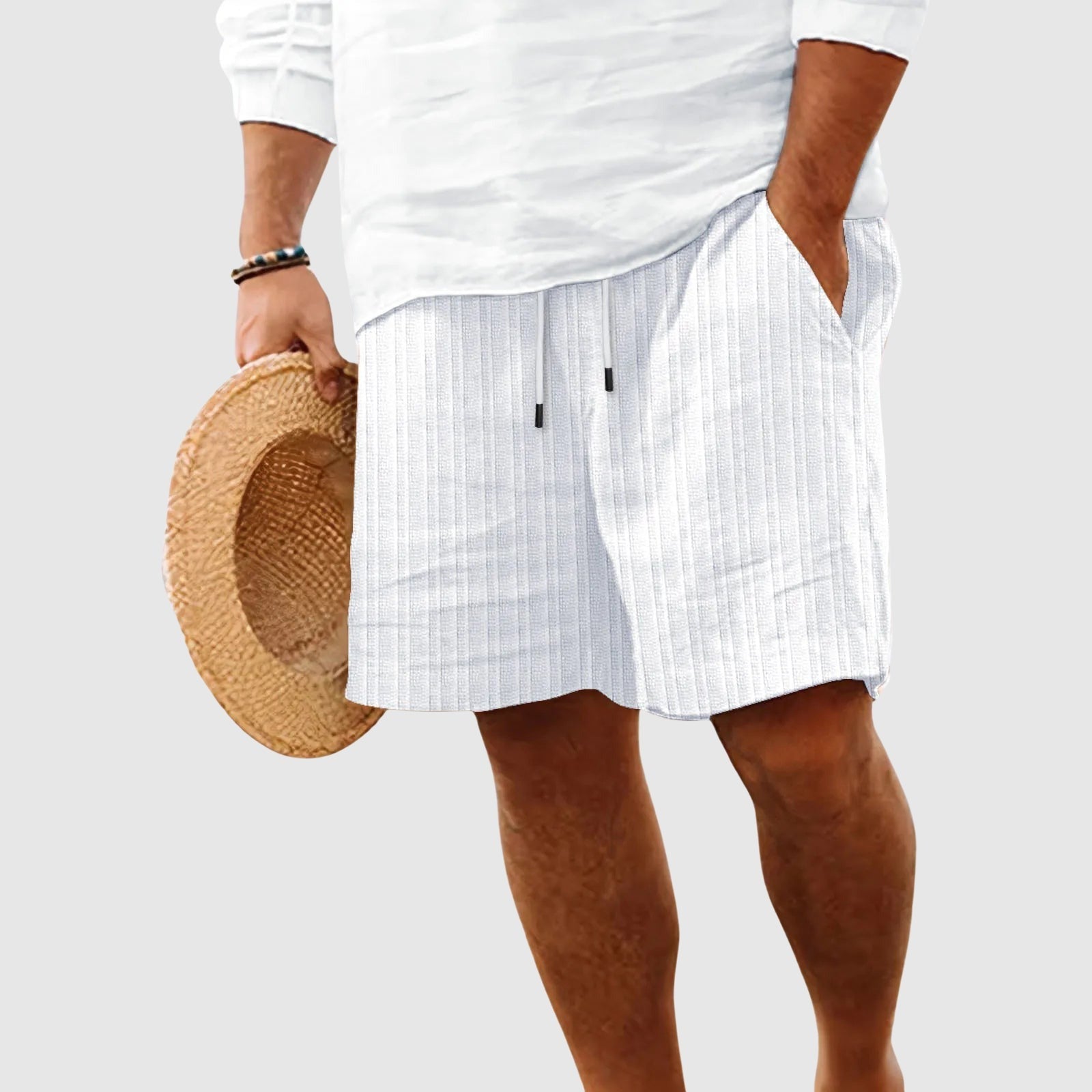 Casual Knee Length Shorts - White